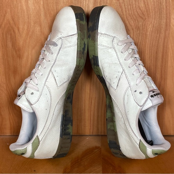 Mens 9.5 Diadora Game L Low Waxed Sneakers Leather White Green SEF1586 - Picture 6 of 8